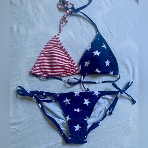 NWT OLD NAVY string bikini top large, bottoms small red white blue American flag